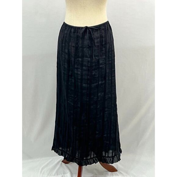 DOEN Sz M Medium Black Ramie Pintuck Renaud Ramie Skirt - Picture 4 of 9